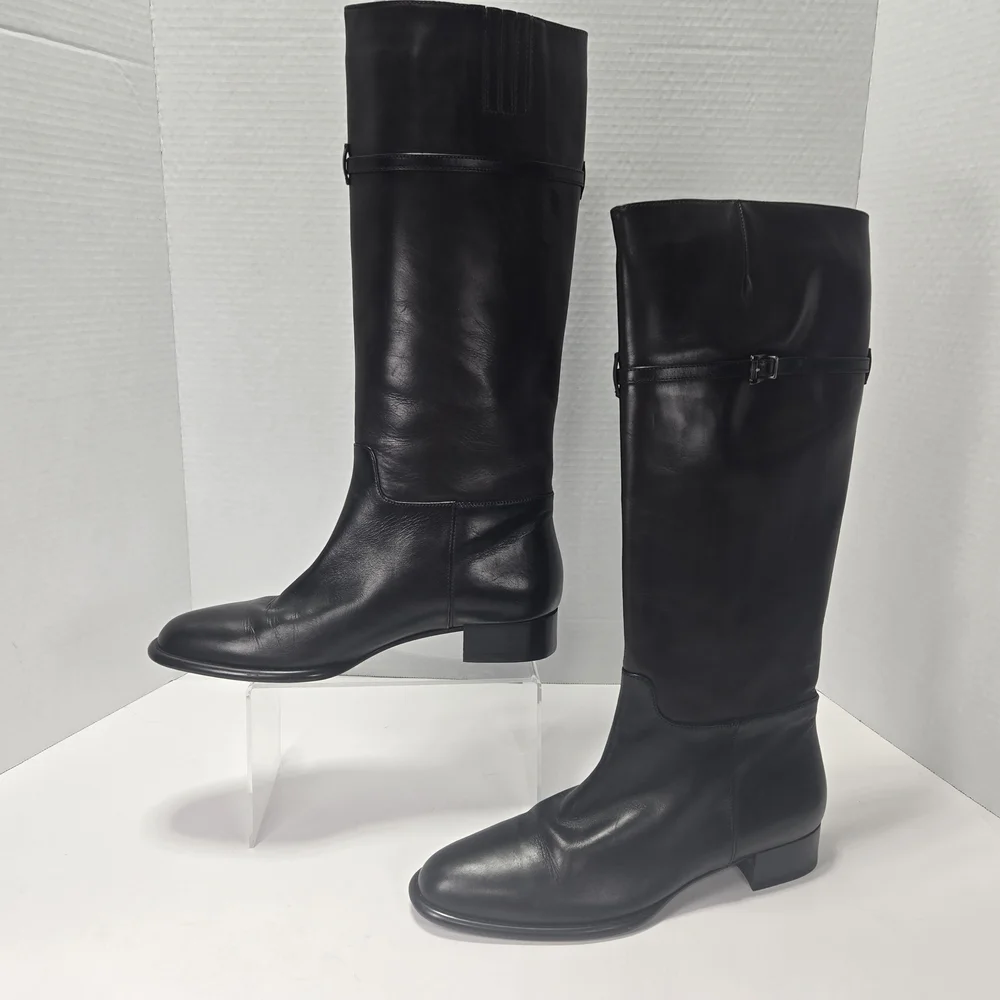 Via Spiga Italian Black Leather Riding Boots Women's Size 7 1/2 7.5